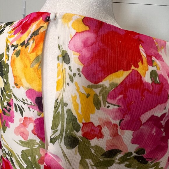 Calvin Klein Sheer Floral Dress w/ Flutter Sleeve Size 14 - Picture 6 of 8